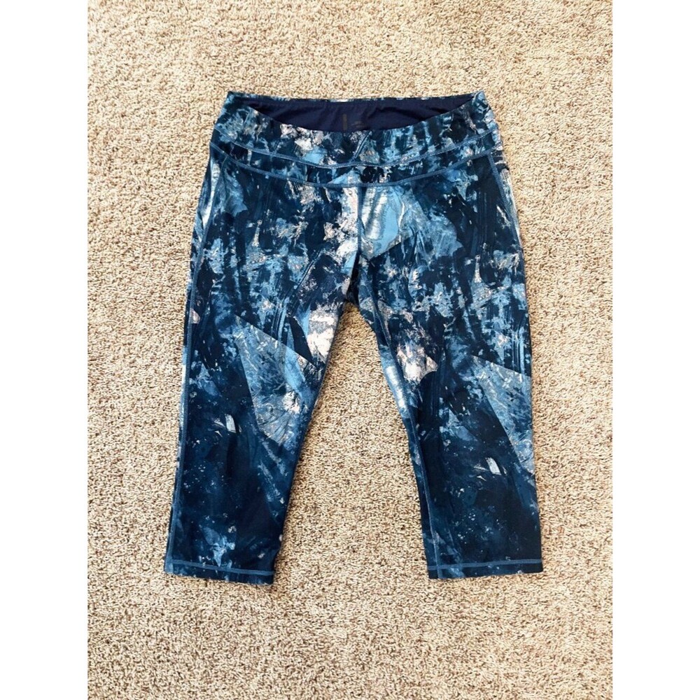 Lucy Active Blue Abstract Print Crop Leggings Size 1X Workout Yoga Activewear